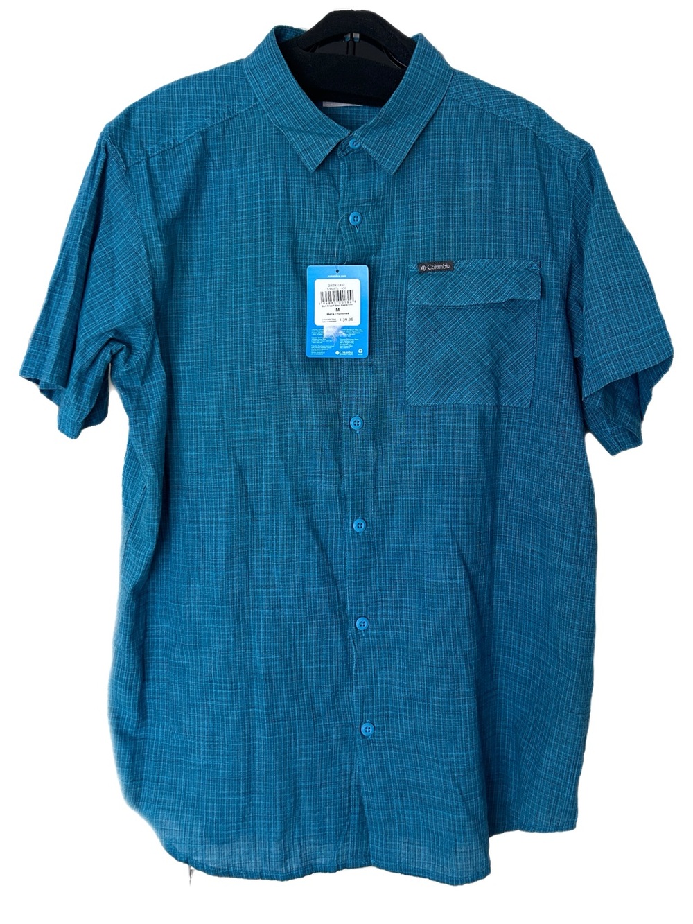 Columbia Short Sleeve Shirt Medium Blue Surf Pines Summer Outdoor Activewear New